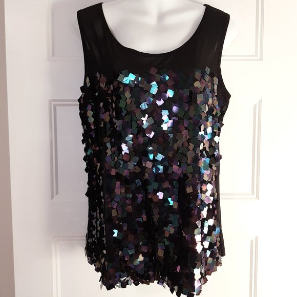 CARTISE Black Sequin Sleeveless Top NWT, Sz L - Picture 1 of 9